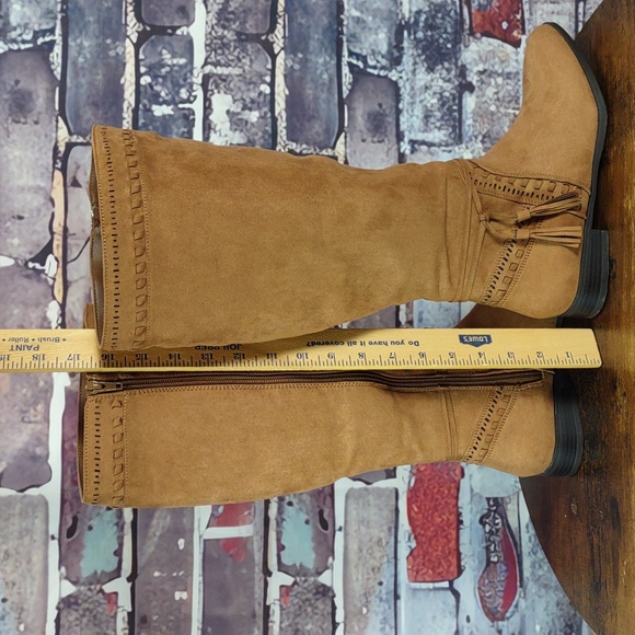 Just Fab "Walk The Line" Cognac Faux Suede Boots - Picture 13 of 14